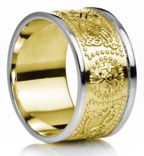 Mens Two Tone Yelow & White Gold over Silver Celtic "Warrior" Band Ring