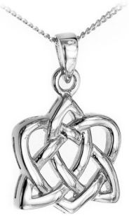 14K Two Tone White & Yellow Gold Silver Celtic Knot Heart Pendant Necklace