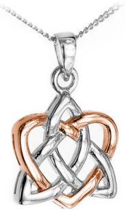 14K Two Tone White & Yellow Gold Silver Celtic Knot Heart Pendant Necklace