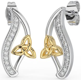 14K Gold Silver Diamond Irish "Celtic Knot" Stud Earrings