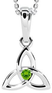 White Gold Peridot .06cts "Celtic Knot" Pendant Necklace - August Birthstone