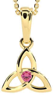 Gold Genuine Pink Sapphire .06cts "Celtic Knot" Pendant Necklace - October Birthstone