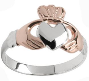 White with rose gold hands and crown Claddagh ring