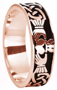 Ladies Rose Gold Celtic Claddagh Band Ring 