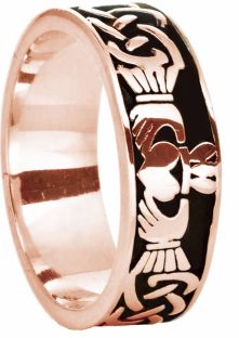 14K Rose Gold Silver Celtic Claddagh Band Ring Unisex Mens Ladies