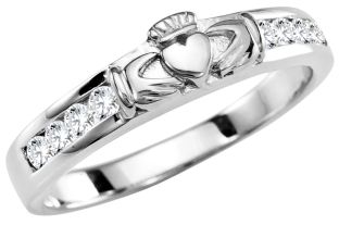 Ladies Diamond Silver Claddagh Ring 