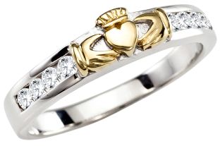 Ladies Diamond Gold Silver Claddagh Ring 
