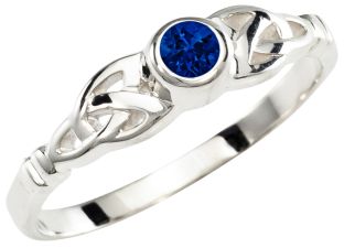 Ladies Sapphire Silver Celtic Trinity Knot Ring 