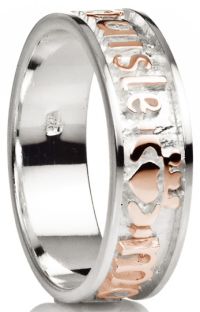 "My Darling" Two Tone White & Rose Gold Claddagh "My Soul Mate" Band Ring