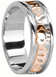 Mens White & Rose Gold Claddagh "My Soul Mate" Band Ring