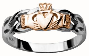 Ladies White & Rose Gold Claddagh Celtic Wedding Ring