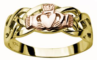 Mens Yellow & Rose Gold Claddagh Celtic Wedding Ring