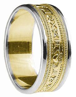 Ladies Yellow & White Gold Claddagh Celtic Wedding Band Ring 