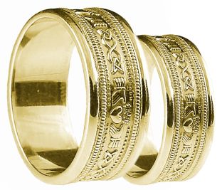 Gold Claddagh Celtic Wedding Band Ring Set