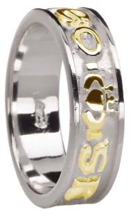Ladies White & Yellow Gold Claddagh "Love Forever" Band Ring 