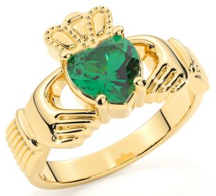 Ladies Emerald Gold Claddagh Ring - May Birthstone