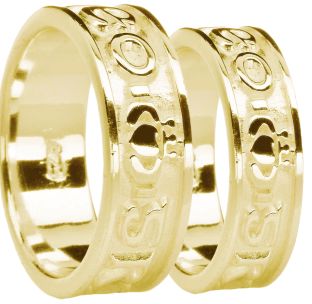 Gold Claddagh "Love Forever" Wedding Band Ring Set