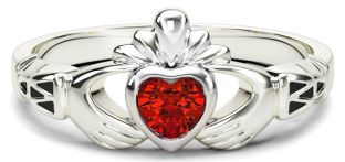 Ladies Ruby White Gold Claddagh Ring