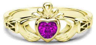Ladies Pink Sapphire Gold Claddagh Ring