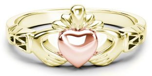 Claddagh two tone Yellow & Rose Gold Celtic Knot Ring 