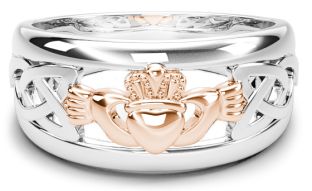 Silver & Rose Gold Claddagh Celtic Knot Mens Ladies Unisex Ring