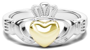 Classic Ladies White & Yellow Gold Claddagh Ring