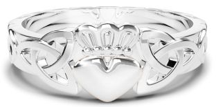 Ladies White Gold Claddagh Celtic Knot Ring 
