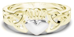 Ladies Yellow & White Gold Claddagh Celtic Knot Ring 