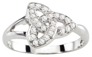 Ladies Diamond Silver Celtic Trinity knot Ring 