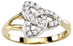 Ladies Diamond Gold Silver Celtic Trinity Knot Ring 