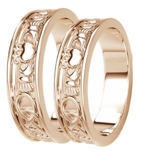 Rose Gold Celtic Claddagh Band Ring Set
