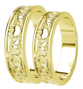 Gold Celtic Claddagh Band Ring Set