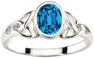 Ladies Blue Topaz Silver Celtic Trinity Knot Ring - December Birthstone