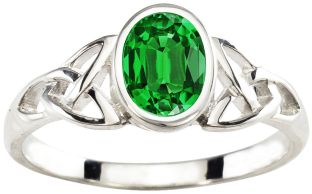 Silver Emerald Celtic Knot Ring - May Birthstone