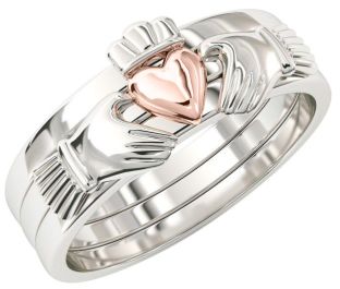 Three Part Stackable Silver 14K Rose Gold Claddagh Ring - For the Girl with a Heart of Gold
