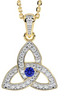 Yellow & White Gold Genuine Diamond .15cts Genuine Sapphire .10cts "Celtic Knot" Pendant Necklace