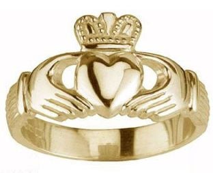 Mens 14K Yellow Gold Silver Claddagh Ring