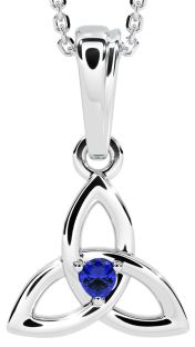 White Gold Genuine Sapphire .06cts "Celtic Knot" Pendant Necklace - September Birthstone