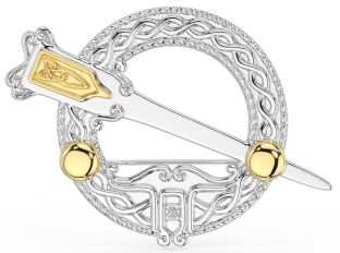 14K Two Tone Gold Solid Silver Celtic "Ardagh" Brooch