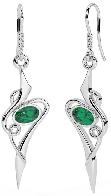 Emerald Silver Celtic Dangle Earrings 
