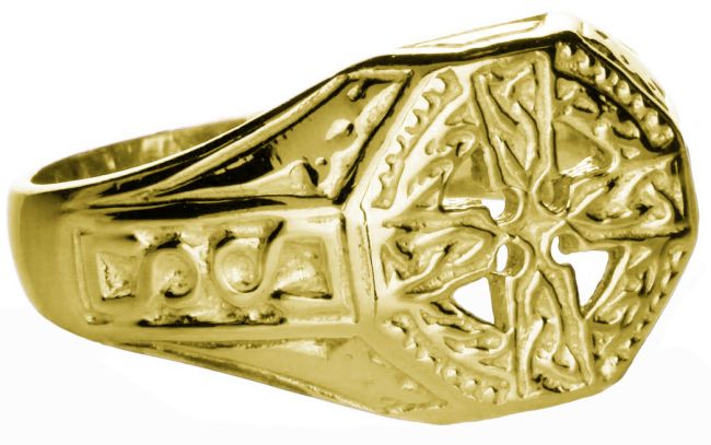 14K Yellow Gold coated Silver Celtic Cross Ring Mens Ladies Unisex