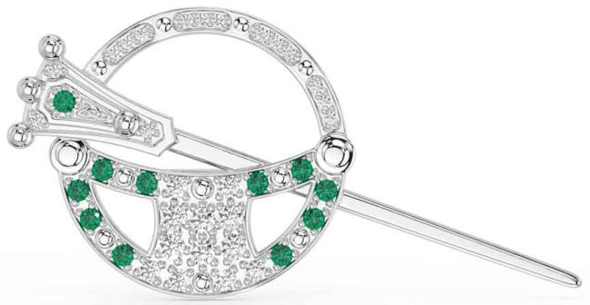 Diamond Emerald Silver Celtic Ardagh Brooch