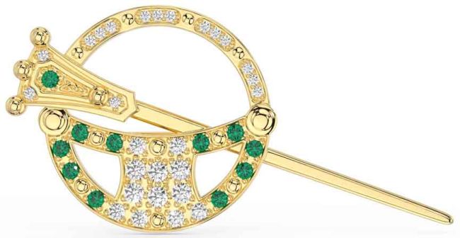 Diamond Emerald Gold Celtic Ardagh Brooch