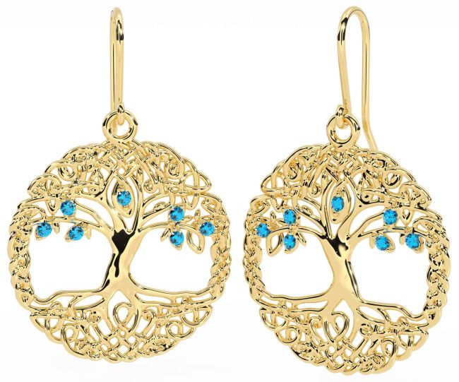 Topaz Gold Silver Celtic Tree of Life Dangle Earrings