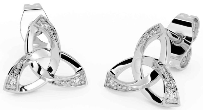 Diamond White Gold Celtic Trinity Knot Stud Earrings