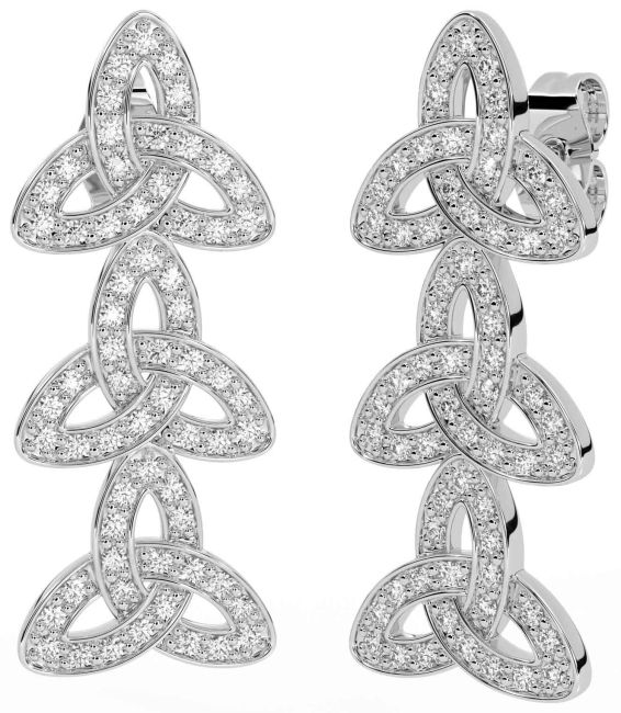 Diamond White Gold Celtic Trinity Knot Dangle Earrings
