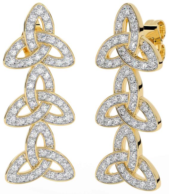 Diamond Gold Celtic Trinity Knot Dangle Earrings