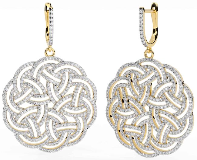 Large Diamond Gold Silver Celtic Dangle Earrings