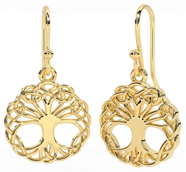 Gold Silver Celtic Tree of Life Dangle Earrings