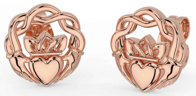 Rose Gold Silver Celtic Claddagh Stud Earrings